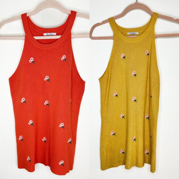 Vila Milano Daisy Floral Embroidered Ribbed Knit Halter Tank Top Bundle Medium - Picture 2 of 16